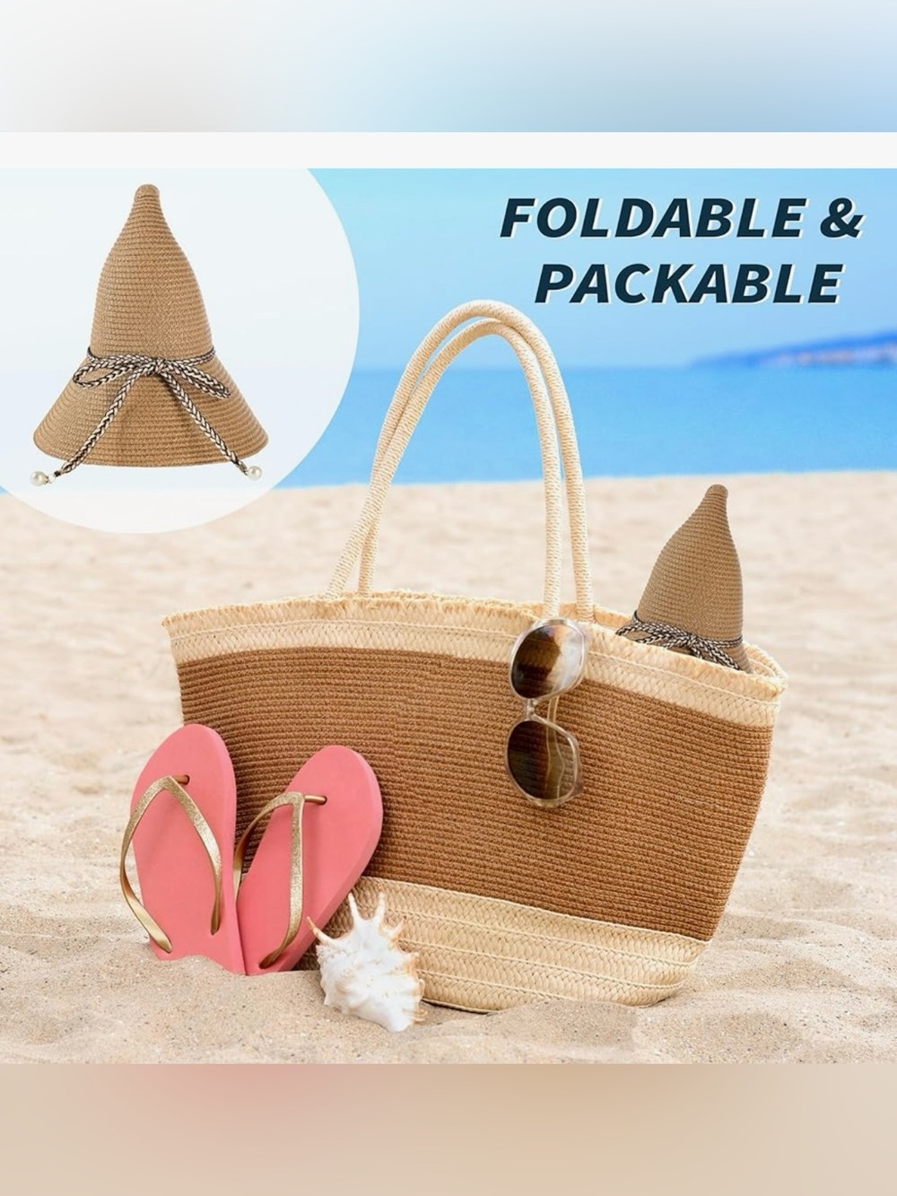 Classic Wide-Brim Straw Sun Hat - Tan with Braided Accent - Picture 5 of 7